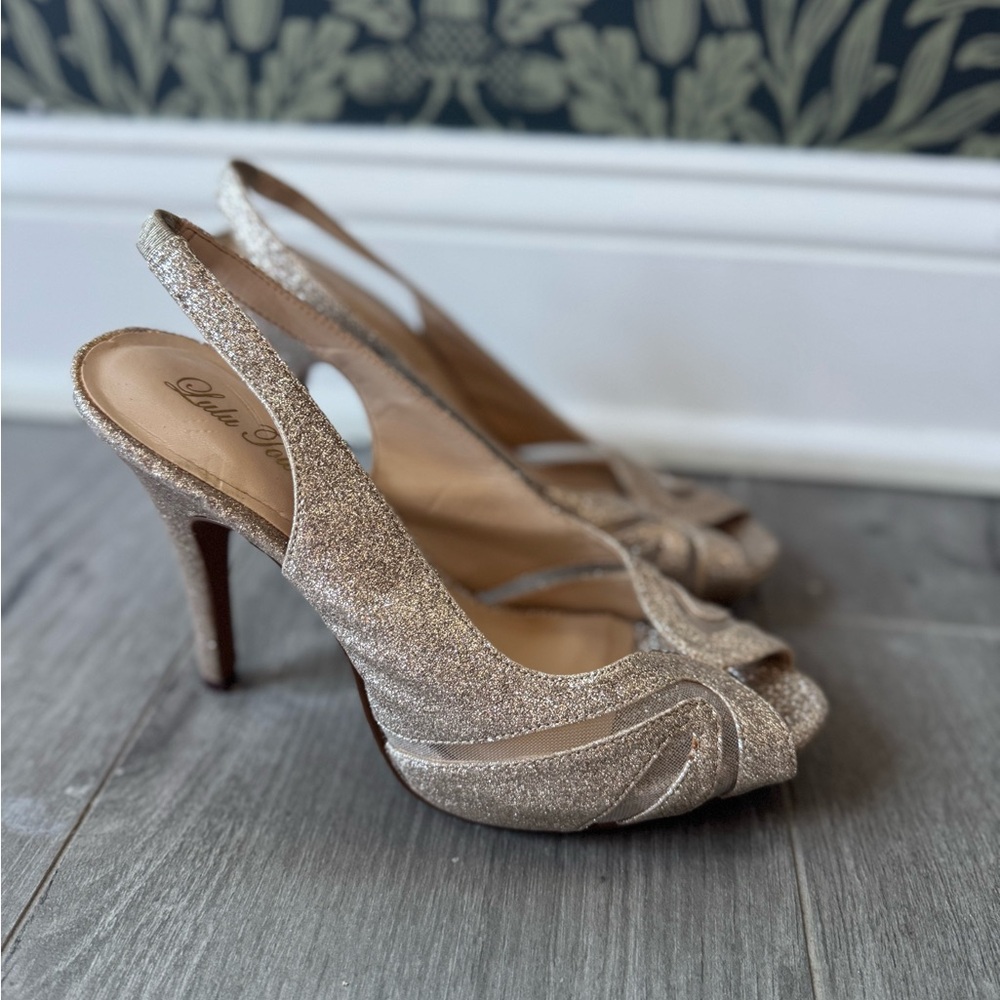 Lulu Townsend Gold Glitter Slingback Heels